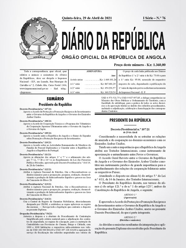 D.P n.º 114/21 - Regulamento das Garantias Mobiliários