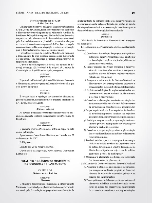 D.P n.º 43/18 Estatuto Orgânico MEP