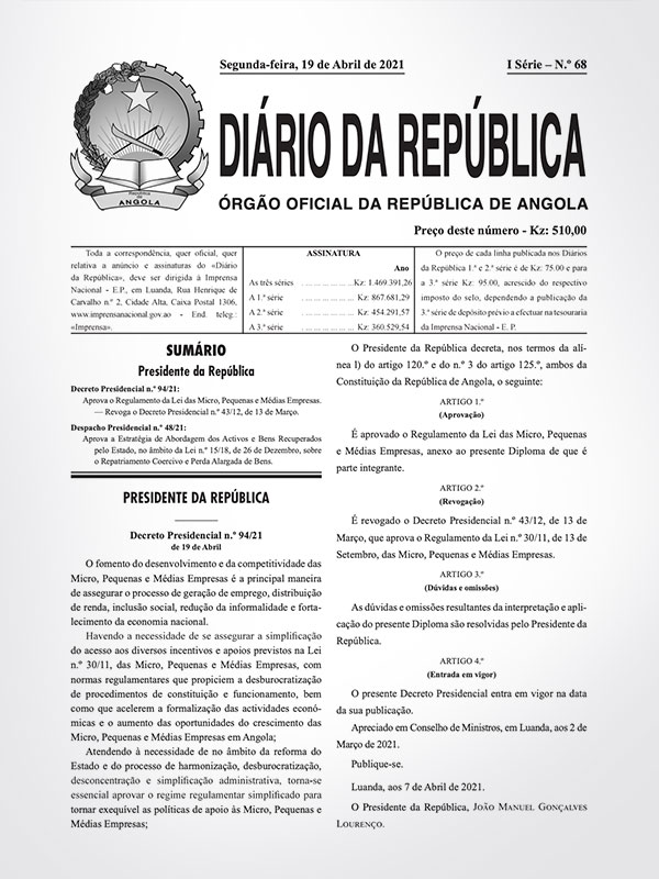 D.P n.º 94/22 - Aprova a reestruturação do Projecto de Apoio ao Crédito - PAC