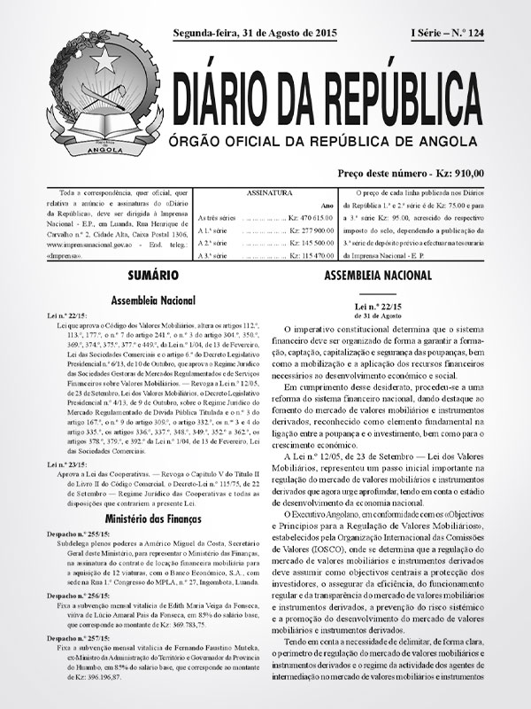 Lei n.º 22/15 - Código dos Valores Mobiliários